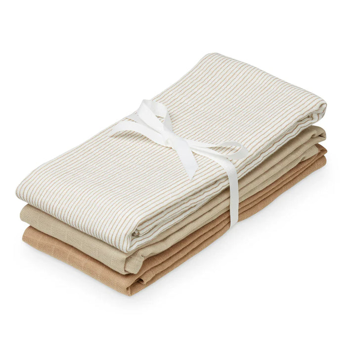 Cam Cam Copenhagen Muslinduk, 3-pack - GOTS Mix Classic Stripes Camel, Latte, Camel