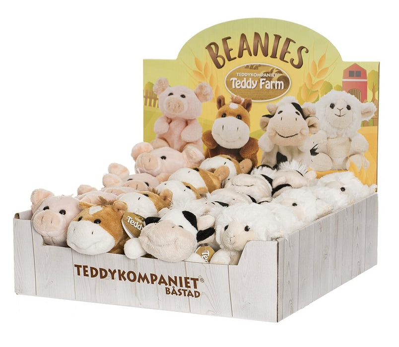 Teddykompaniet Teddy Farm Beanies 4 olika Gosedjur