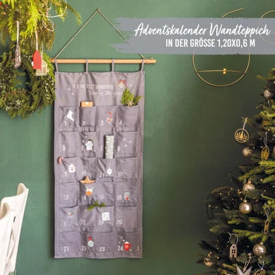 Adventskalender Fickor med färgglada broderier + Guld