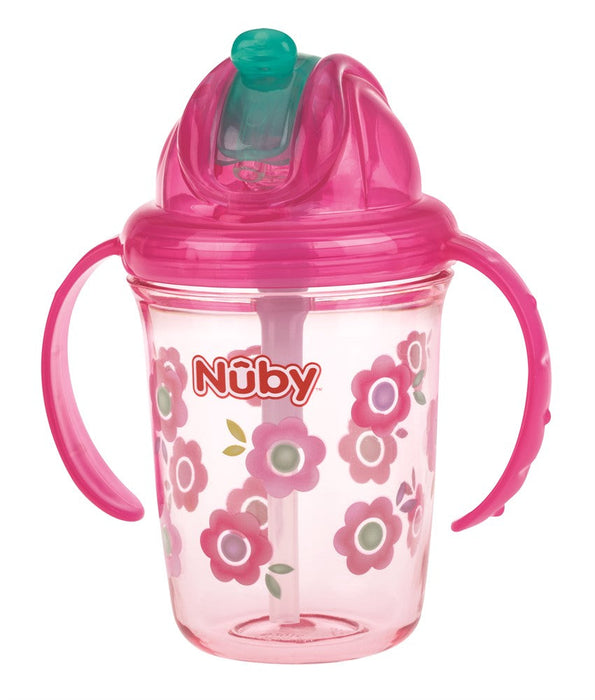 Nuby Twin Handle Tritan Flip It Pink Flower 240ml