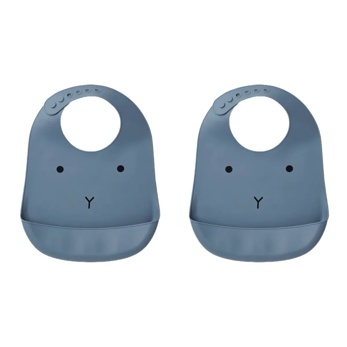 Tilda Mönstrad Haklapp Silikon 2-Pack Rabbit Dove Blue