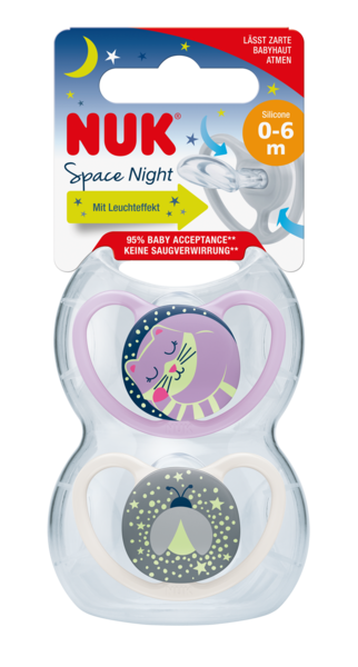 NUK Space Night & day Napp Silikon Cat/Firefly 0-6m