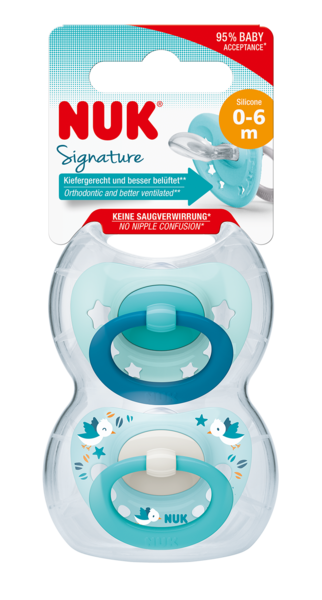 NUK Signature Napp 2-Pack Silikon Blå 0-6m