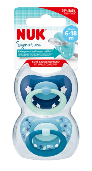 NUK Signature Napp 2-Pack Silikon Blå 6-18m