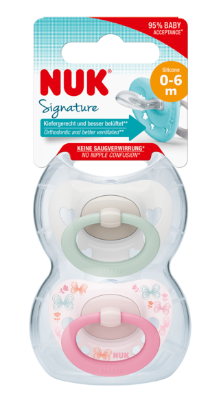 NUK Signature Napp 2-Pack Silikon Rosa 0-6m