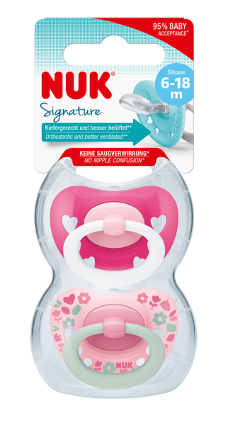 NUK Signature Napp 2-Pack Silikon Rosa 6-18m