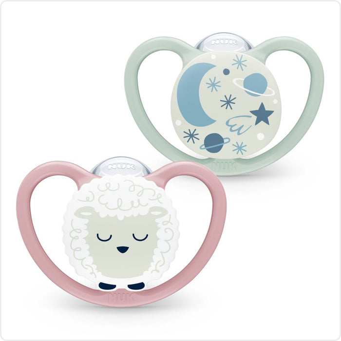 NUK Space Night Napp 2-Pack Rosa 6-18m